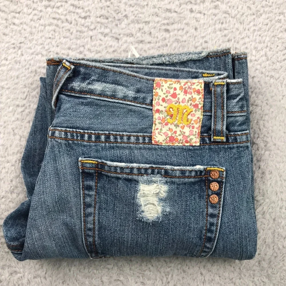 Miss Me Jeans Womens 29 (31x25) Distressed Patchwork Cropped Retro Hippie Denim - Picture 13 of 14